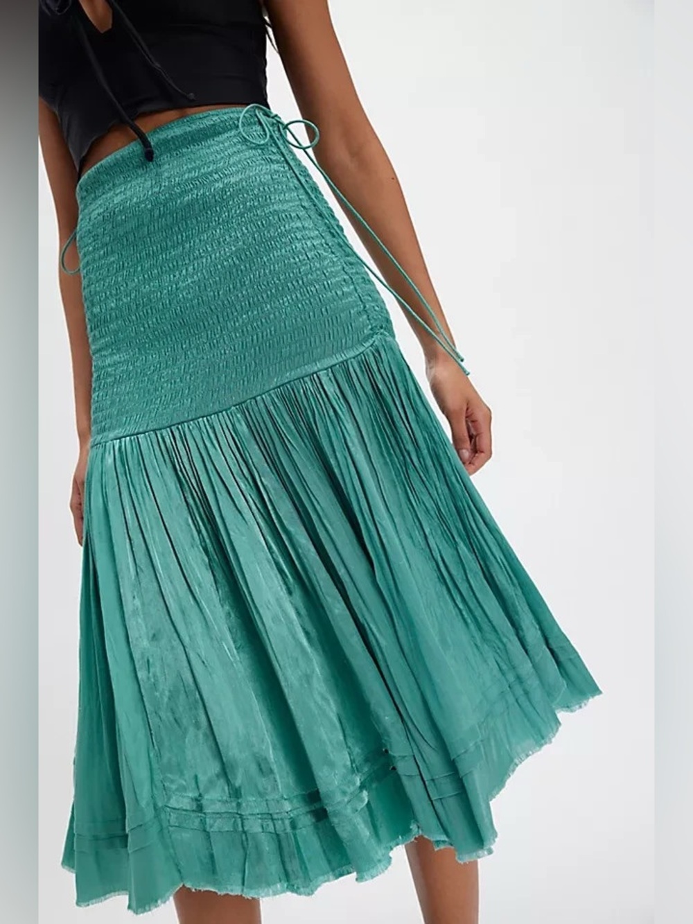 Free People FP One Maya Convertible Midi Skirt Smocked Pull-on Tie Dress New XS